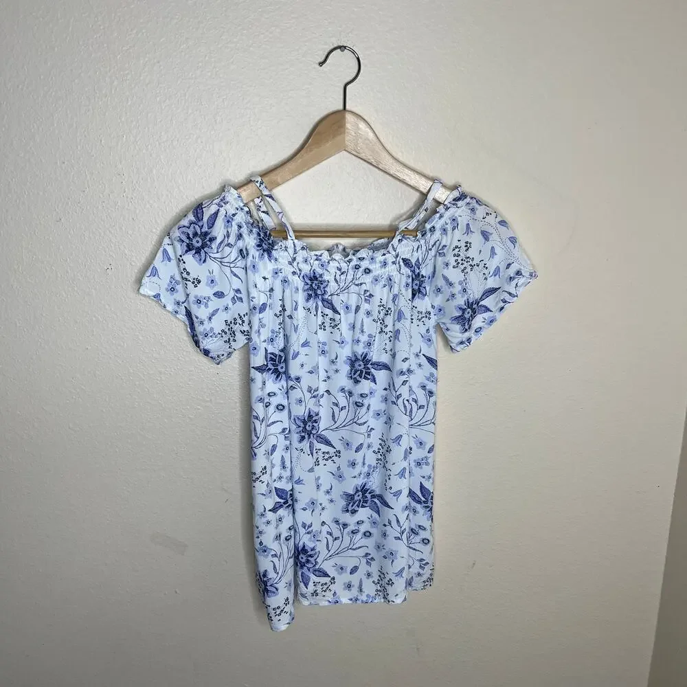 Old Navy Blue White Floral Peasant Top XL Kids